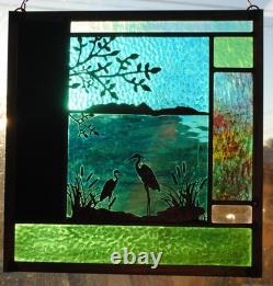 Stained Glass Window Panel Heron Lake landscape Stained Glass Window Panel Heron Lake landscape