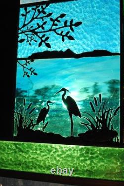 Stained Glass Window Panel Heron Lake landscape Stained Glass Window Panel Heron Lake landscape