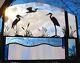 Stained Glass Window Panel Herons in the mist blue white pink