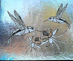 Stained Glass Window Panel Hummingbird Columbine turquoise