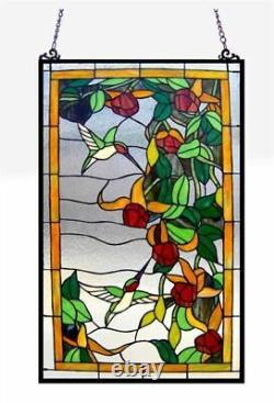 Stained Glass Window Panel Hummingbirds 32 T x 20 W Tiffany Style ONE THIS PRICE