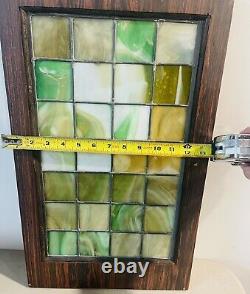 Stained Glass Window Panel In Wood Frame 13x 21Green
