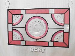 Stained Glass Window Panel, Indiana Glass Kings Crown Cranberry Flash Thumbprint