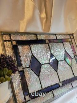 Stained Glass Window Panel Iridescent Purple measures 10.5 x 14.5
