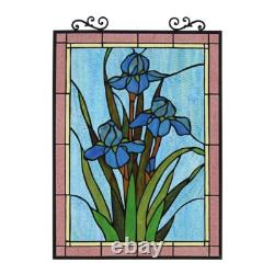Stained Glass Window Panel Iris Floral Tiffany Style 18 W x 25 H MATCHING PAIR