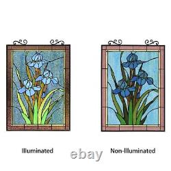 Stained Glass Window Panel Iris Floral Tiffany Style 18 W x 25 H MATCHING PAIR