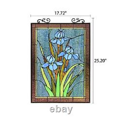 Stained Glass Window Panel Iris Floral Tiffany Style 18 W x 25 H MATCHING PAIR