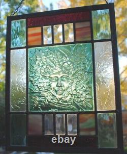 Stained Glass Window Panel Lady of the Forestsea green white purple