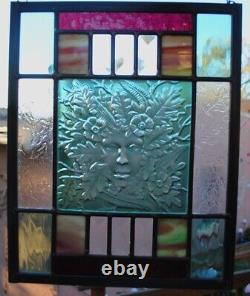 Stained Glass Window Panel Lady of the Forestsea green white purple