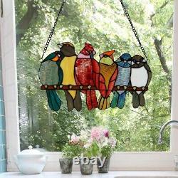 Stained Glass Window Panel Love Birds Colorful Sun Catcher Home Hanging Decor