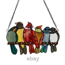 Stained Glass Window Panel Love Birds Colorful Sun Catcher Home Hanging Decor