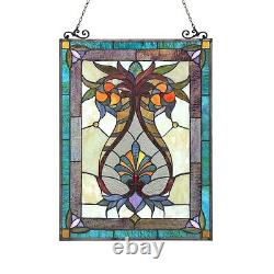 Stained Glass Window Panel Medallion Floral Victorian 17.5 x 25 Suncatcher
