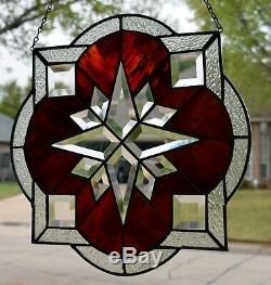 Stained Glass Window Panel Mission Star Bevel in Red