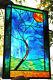 Stained Glass Window Panel Moonlit Tree Blue Green rust gold
