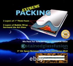 Stained Glass Window Panel Moonlit Tree clouds handpainted blue green irridized