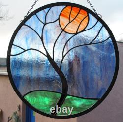 Stained Glass Window Panel Rain Tree hand made round 16