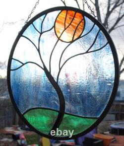 Stained Glass Window Panel Rain Tree hand made round 16