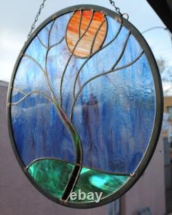 Stained Glass Window Panel Rain Tree hand made round 16