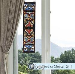 Stained Glass Window Panel, Red, Blue, Amber Victorian Style 36 Tall Beautiful