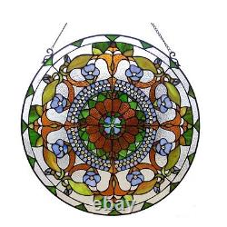 Stained Glass Window Panel Round Victorian Handcrafted 24 Suncatcher