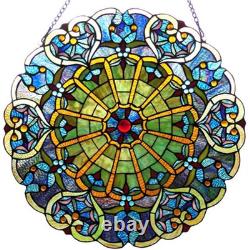 Stained Glass Window Panel Round Victorian Tiffany Style Art Glass Suncatcher
