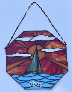 Stained Glass Window Panel Sailboat Boat Nautical Design Octagon 14 Diameter