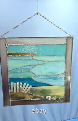 Stained Glass Window Panel Sea Shell Suncatcher Ocean Coastal Seashore Beach 12