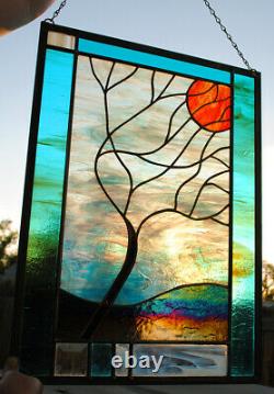 Stained Glass Window Panel Stormy Tree turquoise