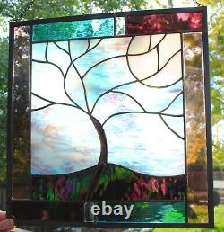 Stained Glass Window Panel Stormy Tree turquoise purple black