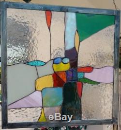 Stained Glass Window Panel Suncatcher / Abstract with blue