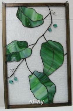 Stained Glass Window Panel Suncatcher / Green with Fruits