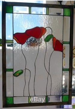 Stained Glass Window Panel Suncatcher / Simple Poppies