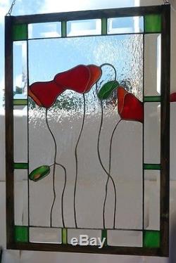 Stained Glass Window Panel Suncatcher / Simple Poppies