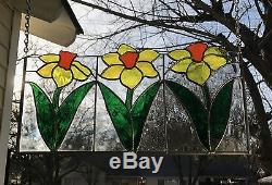 Stained Glass Window Panel Suncatcher Spring Daffodils 9x 18