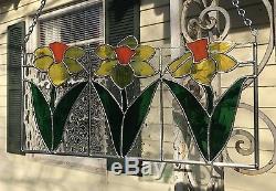 Stained Glass Window Panel Suncatcher Spring Daffodils 9x 18