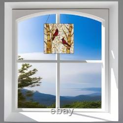 Stained Glass Window Panel Suncatcher of Red Cardinals 92 Pieces Glass 14x14in