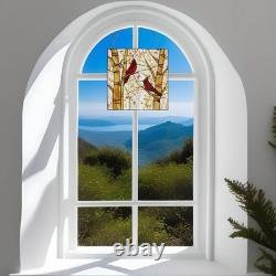 Stained Glass Window Panel Suncatcher of Red Cardinals 92 Pieces Glass 14x14in