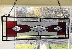 Stained Glass Window Panel Suncatcher withBevels -Burgandy approx size 19 x 6