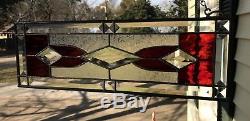 Stained Glass Window Panel Suncatcher withBevels -Burgandy approx size 19 x 6