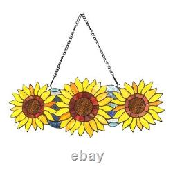 Stained Glass Window Panel Sunflowers Suncatcher Tiffany Style ONE THIS PRICE