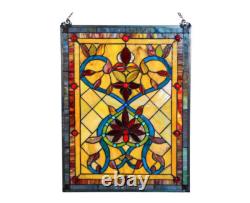 Stained Glass Window Panel Sunset Hues, Flower Petal Design