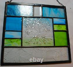 Stained Glass Window Panel Tee of Life green turquoise