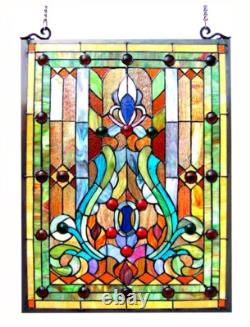 Stained Glass Window Panel Tiffany Style 18 W x 24 H Victorian Mission FREE SH