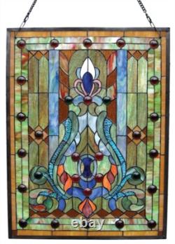 Stained Glass Window Panel Tiffany Style 18 W x 24 H Victorian Mission FREE SH