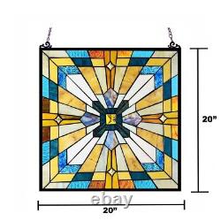 Stained Glass Window Panel Tiffany Style Arts & Crafts Mission 20x20 Suncatcher