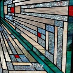 Stained Glass Window Panel Tiffany Style Colorful Mission Arts & Crafts 25 x 26