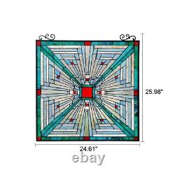 Stained Glass Window Panel Tiffany Style Colorful Mission Arts & Crafts 25 x 26