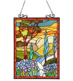 Stained Glass Window Panel Tiffany Style Country Scene Hanging Wall Art Decor