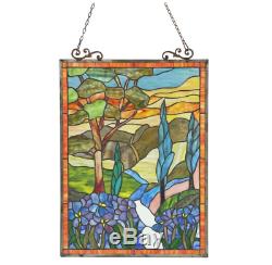 Stained Glass Window Panel Tiffany Style Country Scene Hanging Wall Art Decor