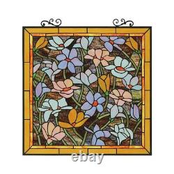 Stained Glass Window Panel Tiffany-Style Floral Assortment 25 Tall x 24 Wide